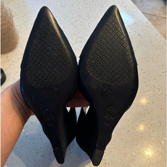 Tory Burch Saray Black Suede Leather Pointed Toe Strapped Wedges Size 7 - Picture 10 of 10